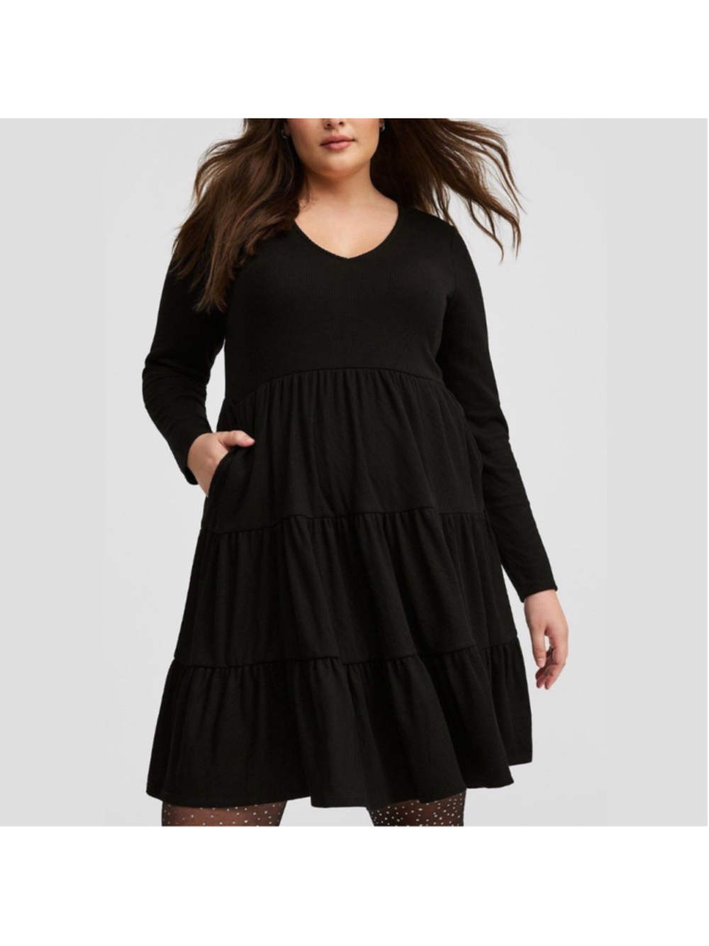 Torrid Tiered Waffle Knit Mini Dress Women’s Size 2X V-Neck Long Sleeve